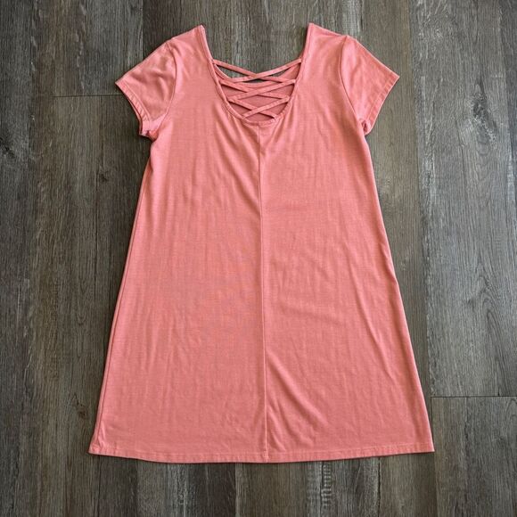 Bobby & Brooks Pink Short Sleeve Criss-Cross Back Short Dress Spring Summer - Picture 2 of 4